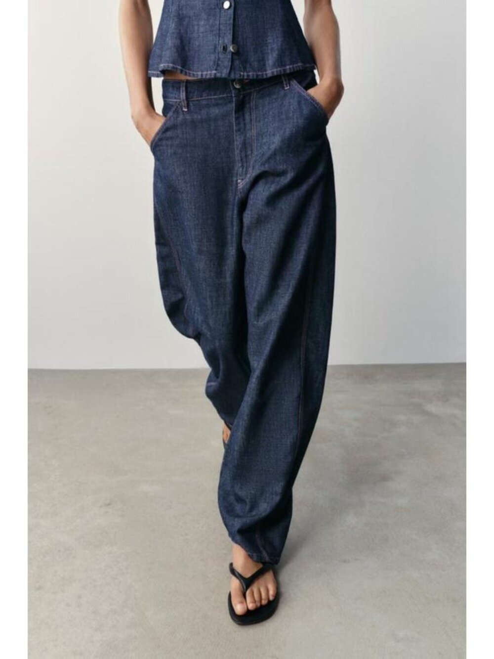 ZARA LINEN BARREL PANTS - Picture 6 of 9